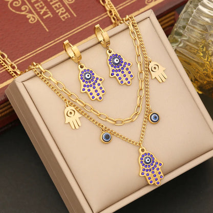 Wholesale Casual Commute Palm Eye Stainless Steel Plating Inlay Artificial Rhinestones Bracelets Earrings Necklace