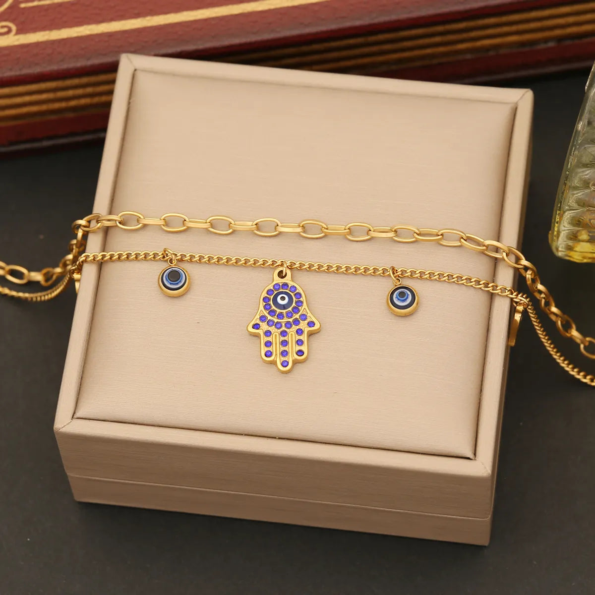 Wholesale Casual Commute Palm Eye Stainless Steel Plating Inlay Artificial Rhinestones Bracelets Earrings Necklace