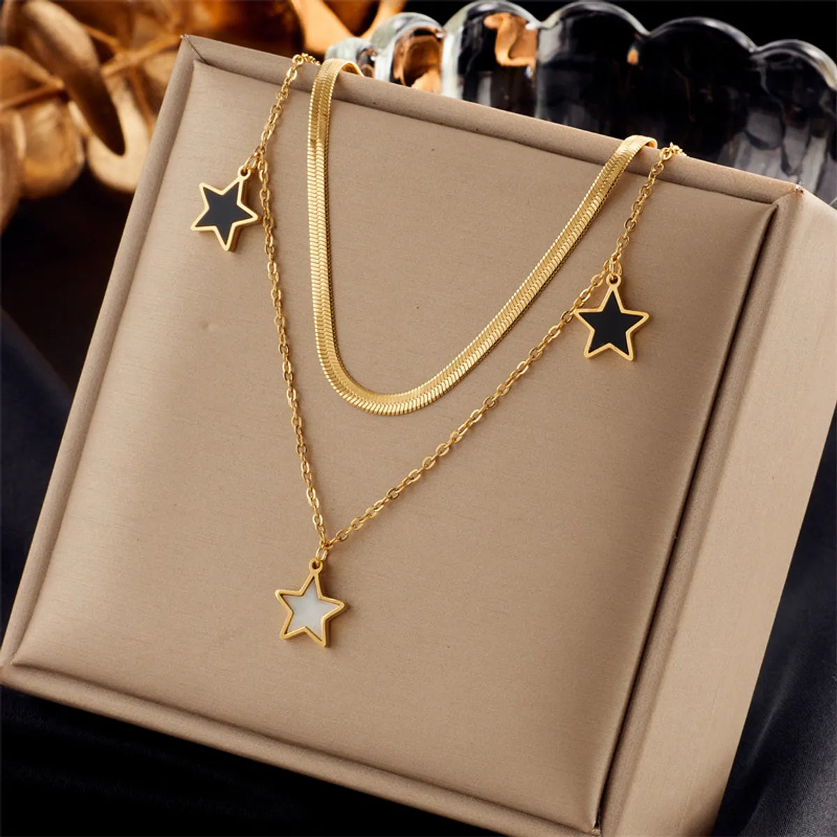 Casual Commute Pentagram Titanium Steel Epoxy Plating 18k Gold Plated Layered Necklaces