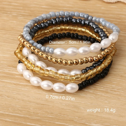 Casual Commute Round Oval 18K Gold Plated CCB Imitation Pearl Metal Wholesale Bracelets