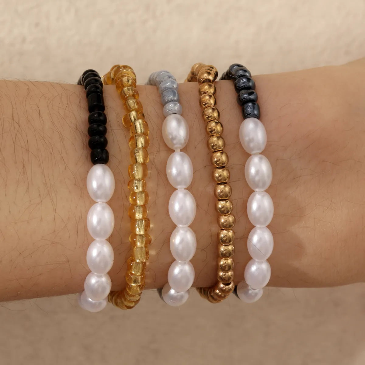 Casual Commute Round Oval 18K Gold Plated CCB Imitation Pearl Metal Wholesale Bracelets