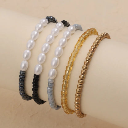 Casual Commute Round Oval 18K Gold Plated CCB Imitation Pearl Metal Wholesale Bracelets