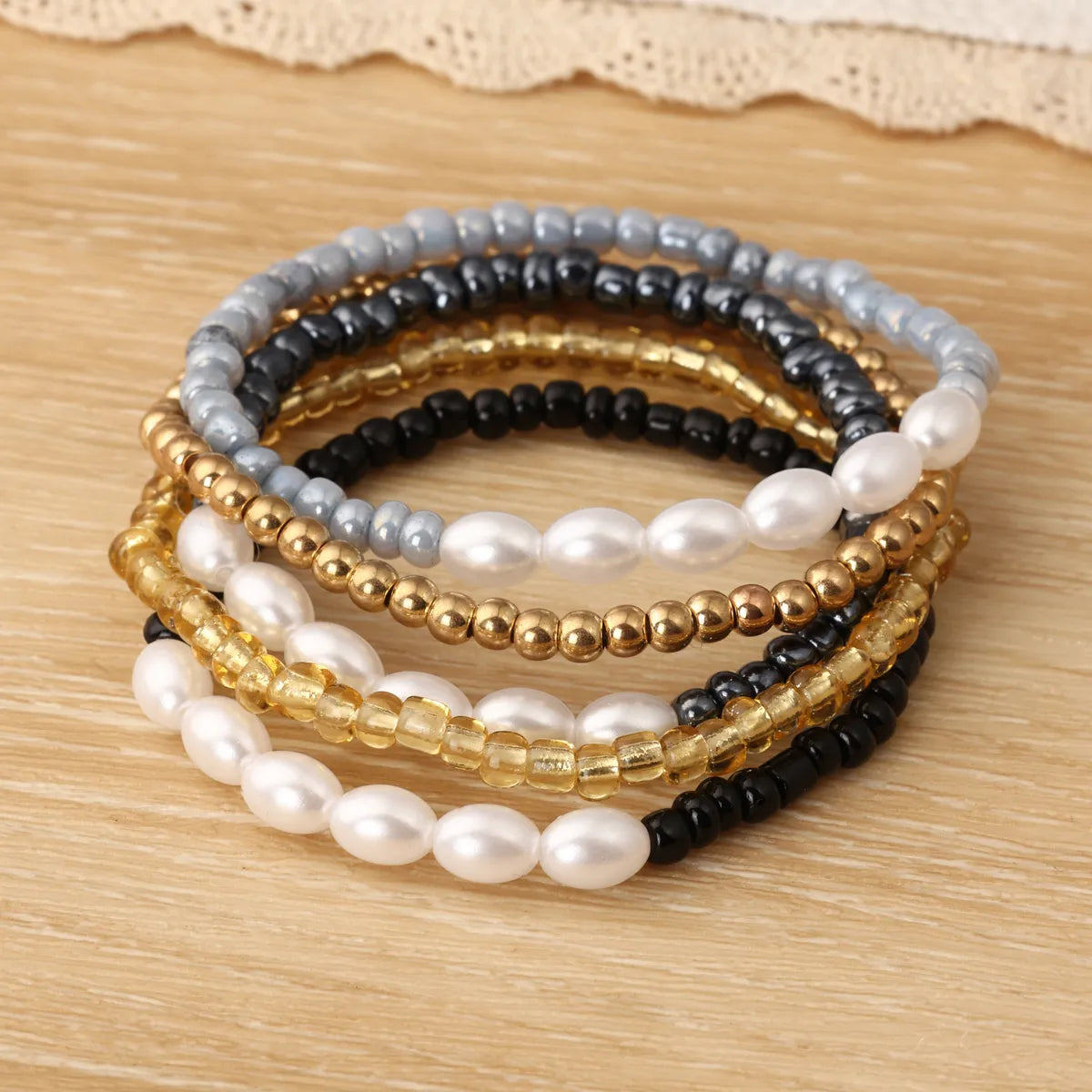 Casual Commute Round Oval 18K Gold Plated CCB Imitation Pearl Metal Wholesale Bracelets