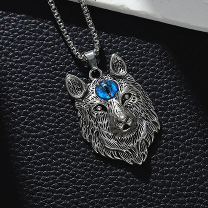 Casual Cool Style Animal Wolf Titanium Steel Plating Metal Inlay Beads Silver Plated Pendant Necklace