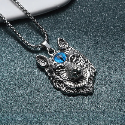 Casual Cool Style Animal Wolf Titanium Steel Plating Metal Inlay Beads Silver Plated Pendant Necklace