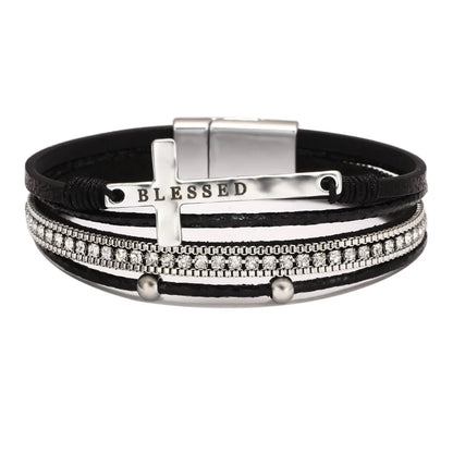 Casual Cross Pu Leather Alloy Braid Hollow Out Women's Men's Bracelets