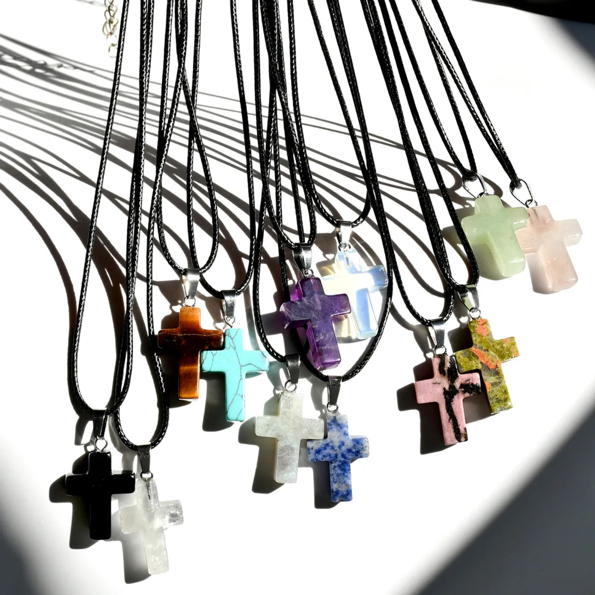 Casual Cross Silver Plated Natural Stone Wholesale Pendant Necklace