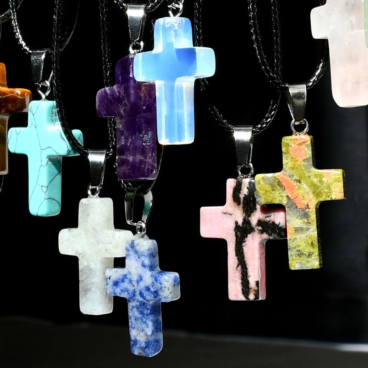 Casual Cross Silver Plated Natural Stone Wholesale Pendant Necklace