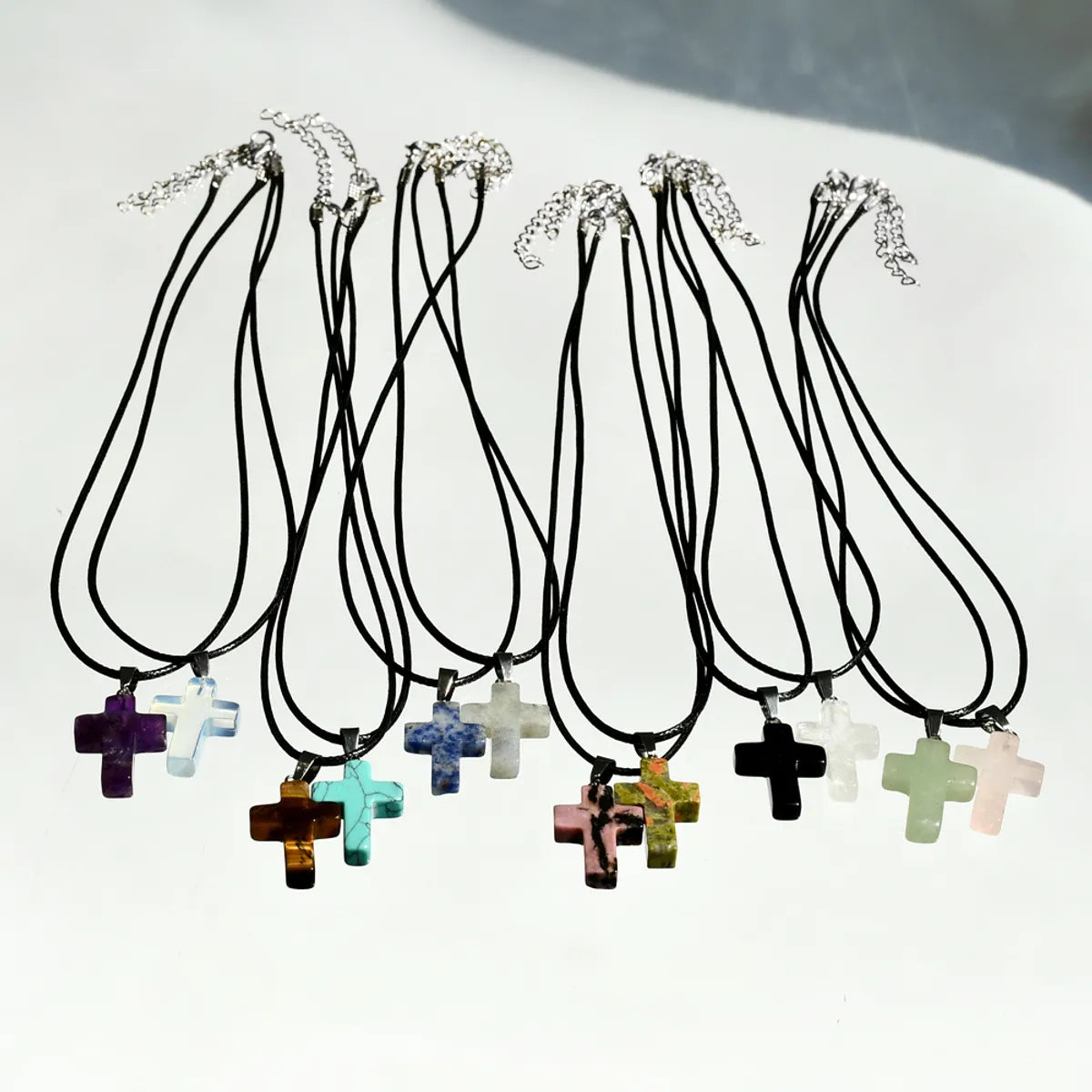 Casual Cross Silver Plated Natural Stone Wholesale Pendant Necklace