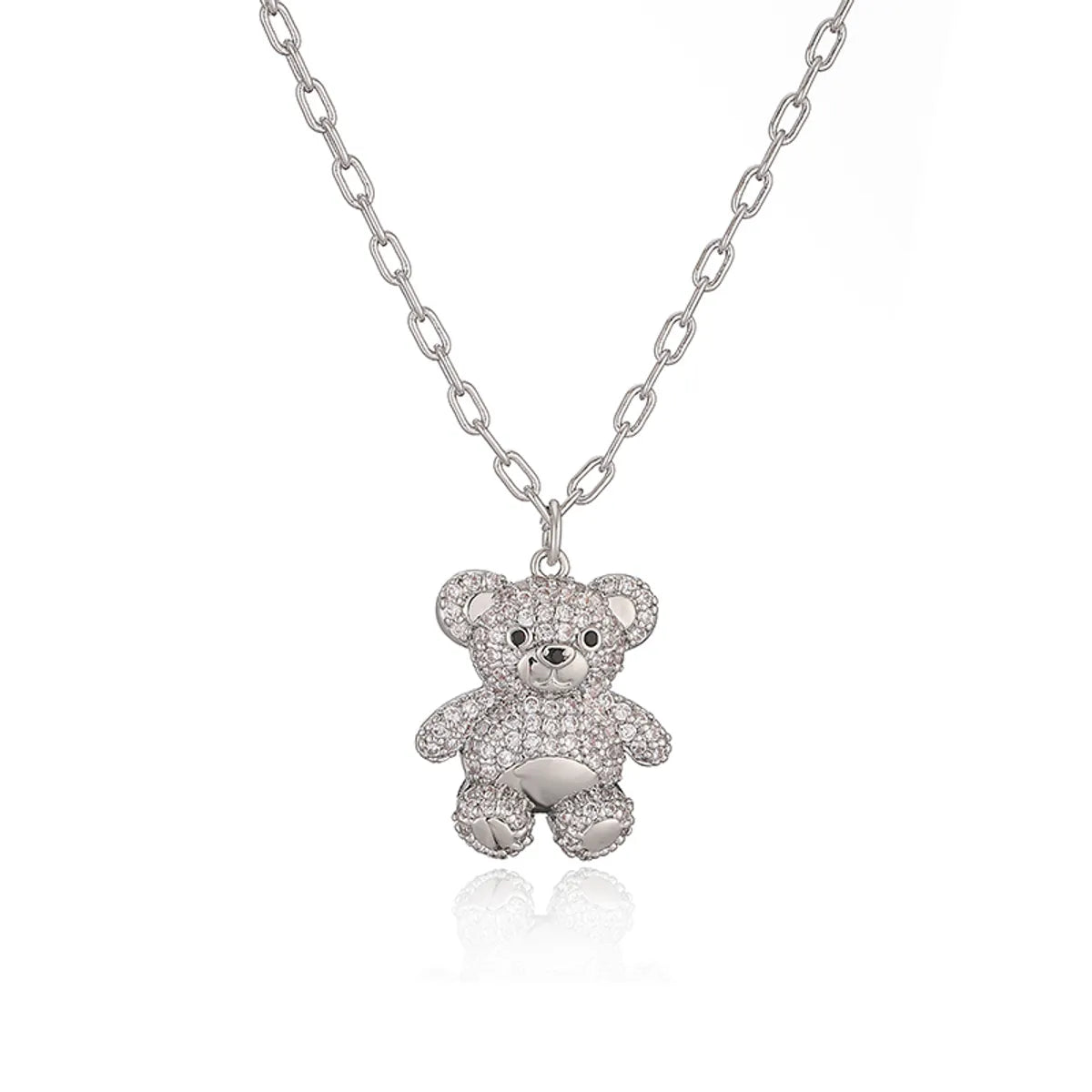 Casual Cute Bear Copper 18k Gold Plated Zircon Earrings Necklace In Bulk