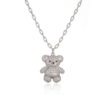 Casual Cute Bear Copper 18k Gold Plated Zircon Earrings Necklace In Bulk