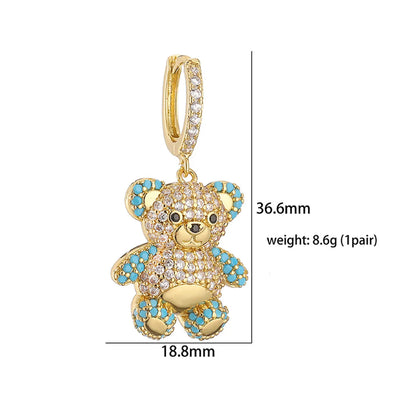 Casual Cute Bear Copper 18k Gold Plated Zircon Earrings Necklace In Bulk