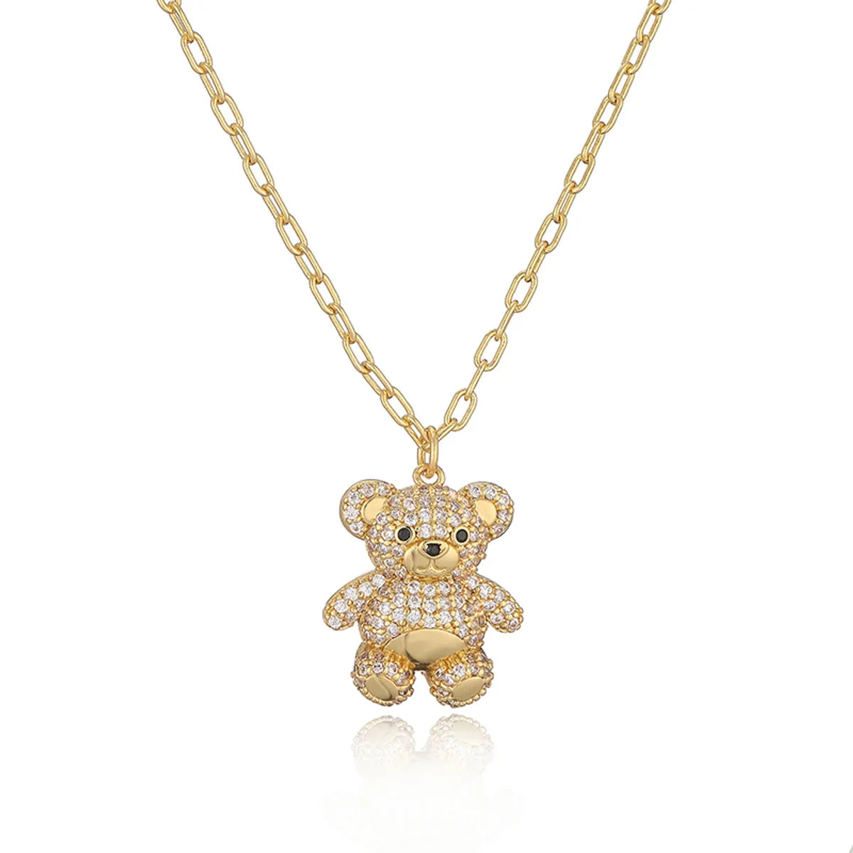 Casual Cute Bear Copper 18k Gold Plated Zircon Earrings Necklace In Bulk