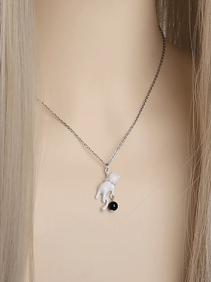 Casual Cute Cat Alloy Three-dimensional Inlay Artificial Pearls Women's Pendant Necklace