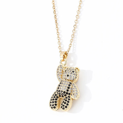 Casual Cute Hip-hop Little Bear Copper Zircon Pendant Necklace In Bulk