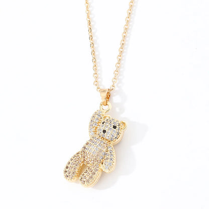 Casual Cute Hip-hop Little Bear Copper Zircon Pendant Necklace In Bulk