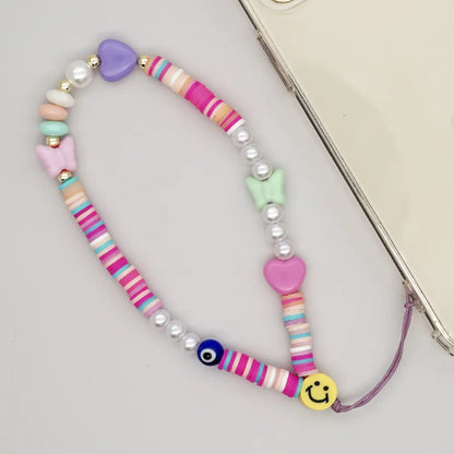 Casual Cute Letter Heart Shape Soft Clay Beaded Mobile Phone Chain