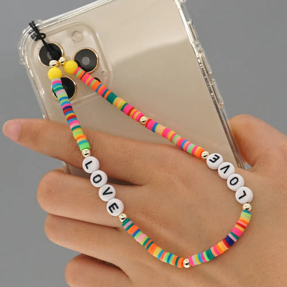 Casual Cute Letter Heart Shape Soft Clay Beaded Mobile Phone Chain