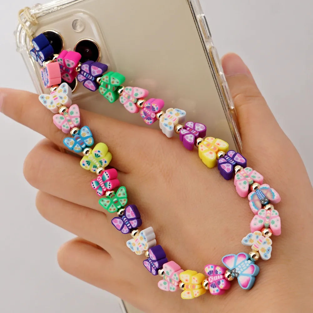 Casual Cute Letter Heart Shape Soft Clay Beaded Mobile Phone Chain