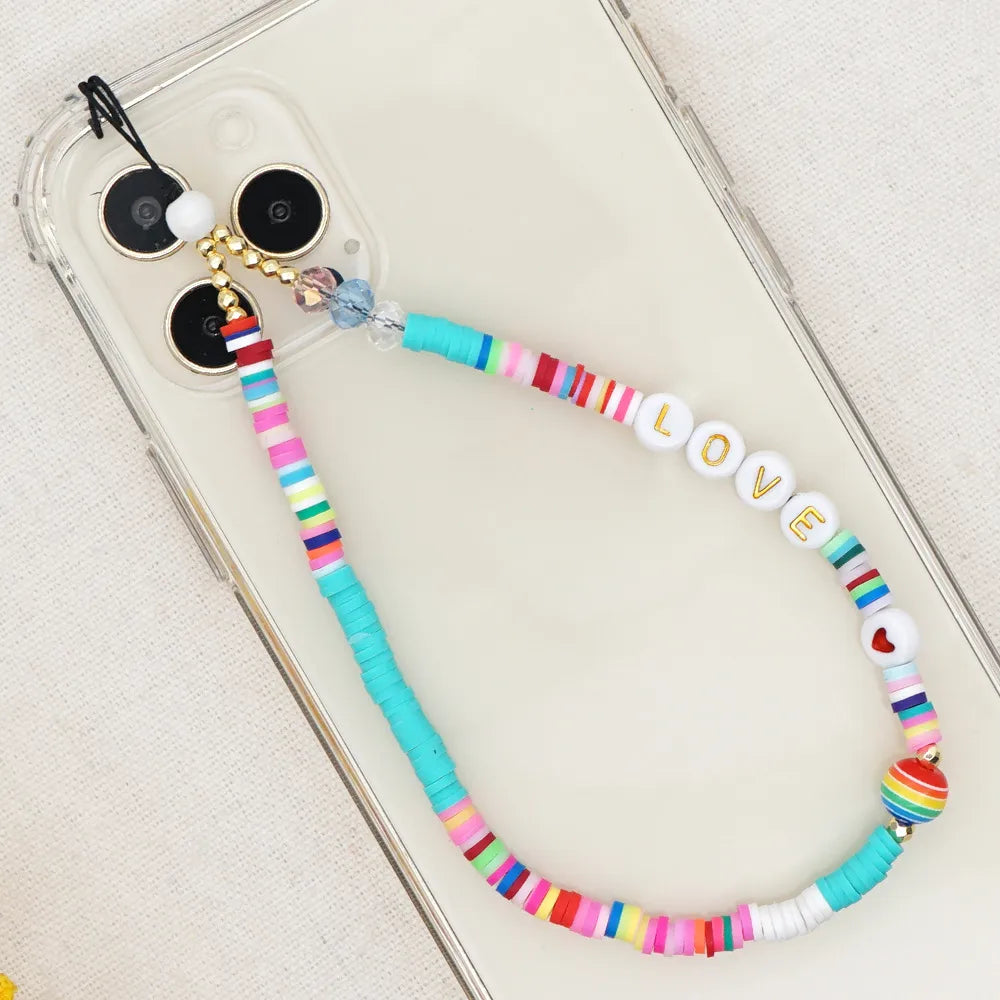 Casual Cute Letter Heart Shape Soft Clay Beaded Mobile Phone Chain