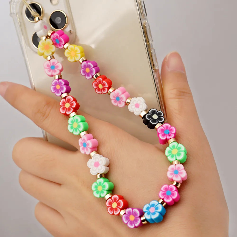 Casual Cute Letter Heart Shape Soft Clay Beaded Mobile Phone Chain