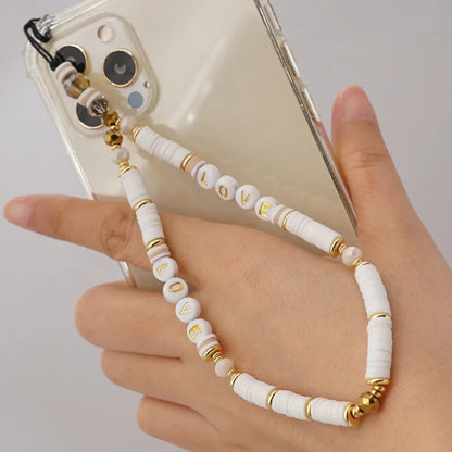 Casual Cute Letter Heart Shape Soft Clay Beaded Mobile Phone Chain