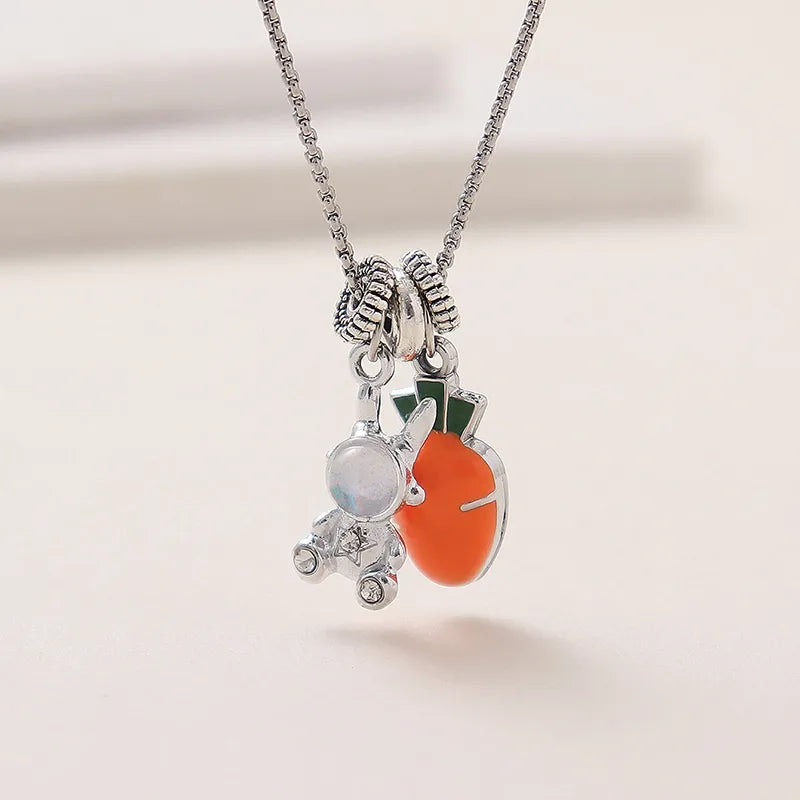 Casual Cute Pastoral Cactus Animal Carrot Artificial Rhinestones Alloy Titanium Steel Wholesale Pendant Necklace