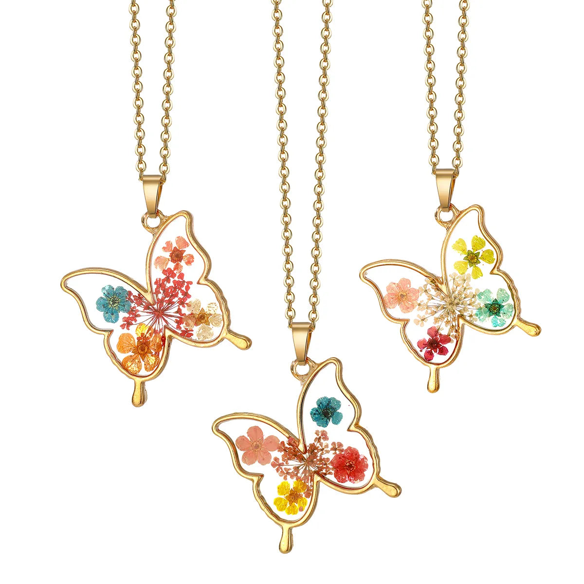 Casual Cute Simple Style Butterfly Alloy Resin Women'S Pendant Necklace