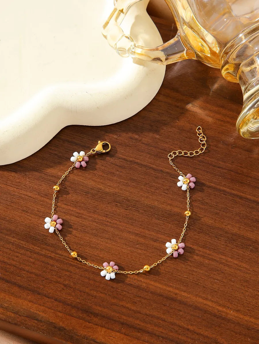 Casual Cute Simple Style Flower Titanium Steel Bracelets In Bulk