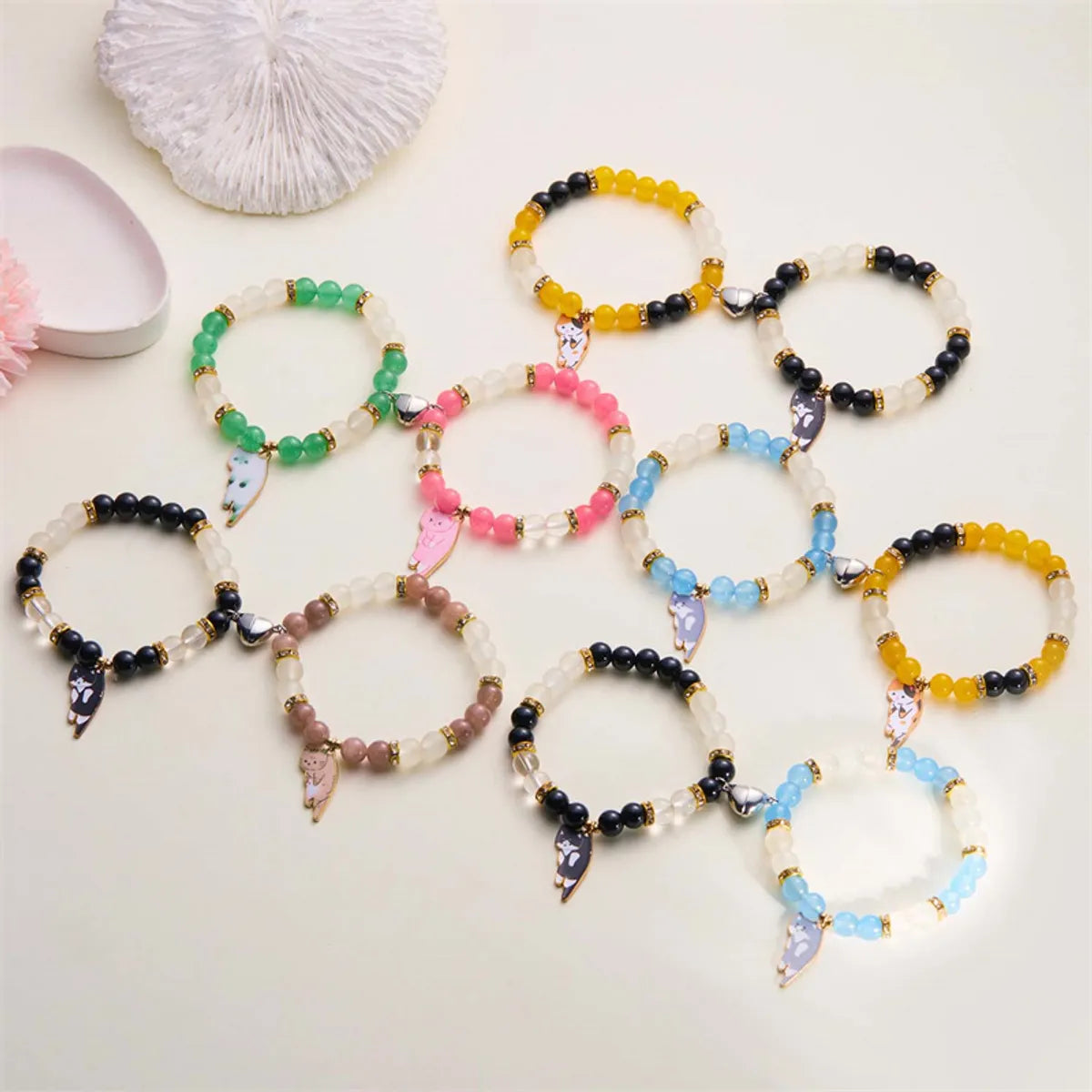 Casual Cute Simple Style Heart Shape Cat Artificial Rhinestones Alloy Glass Wholesale Bracelets