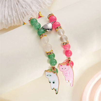 Casual Cute Simple Style Heart Shape Cat Artificial Rhinestones Alloy Glass Wholesale Bracelets