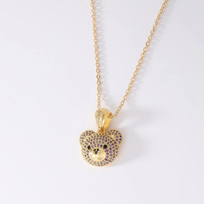 Casual Cute Simple Style Little Bear Copper Zircon Pendant Necklace In Bulk