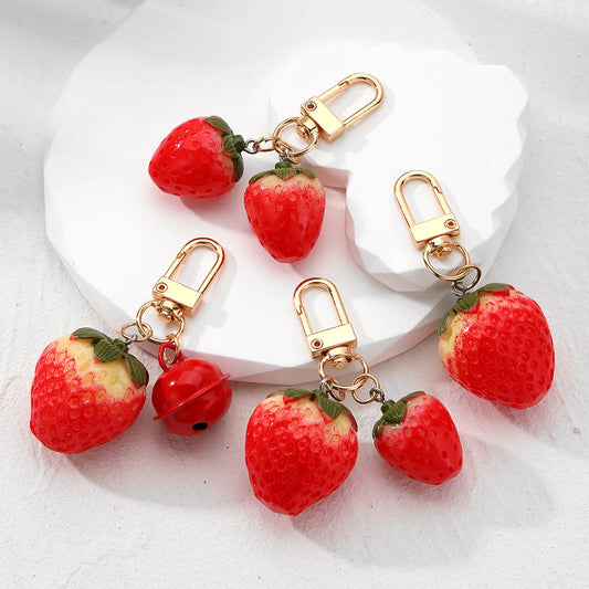 Casual Cute Simple Style Strawberry Bell Alloy Resin Bag Pendant Keychain