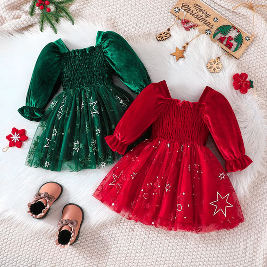 Casual Cute Star Snowflake Spandex Polyester Girls Dresses