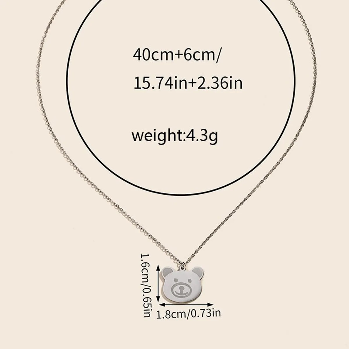 Casual Cute Sweet Bear Stainless Steel Pendant Necklace