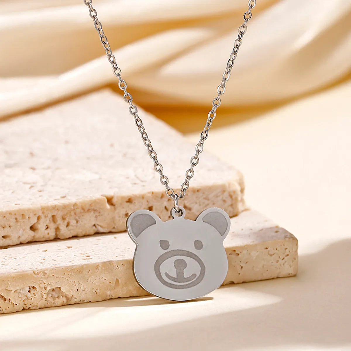 Casual Cute Sweet Bear Stainless Steel Pendant Necklace