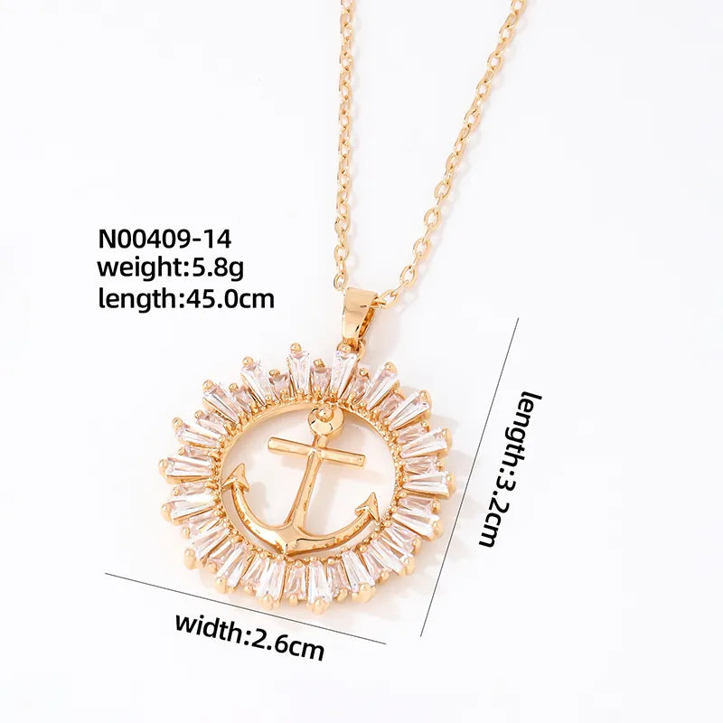 Wholesale Casual Cute Sweet Christmas Tree Heart Shape Snowflake 304 Stainless Steel Copper Plating Inlay K Gold Plated Zircon Pendant Necklace