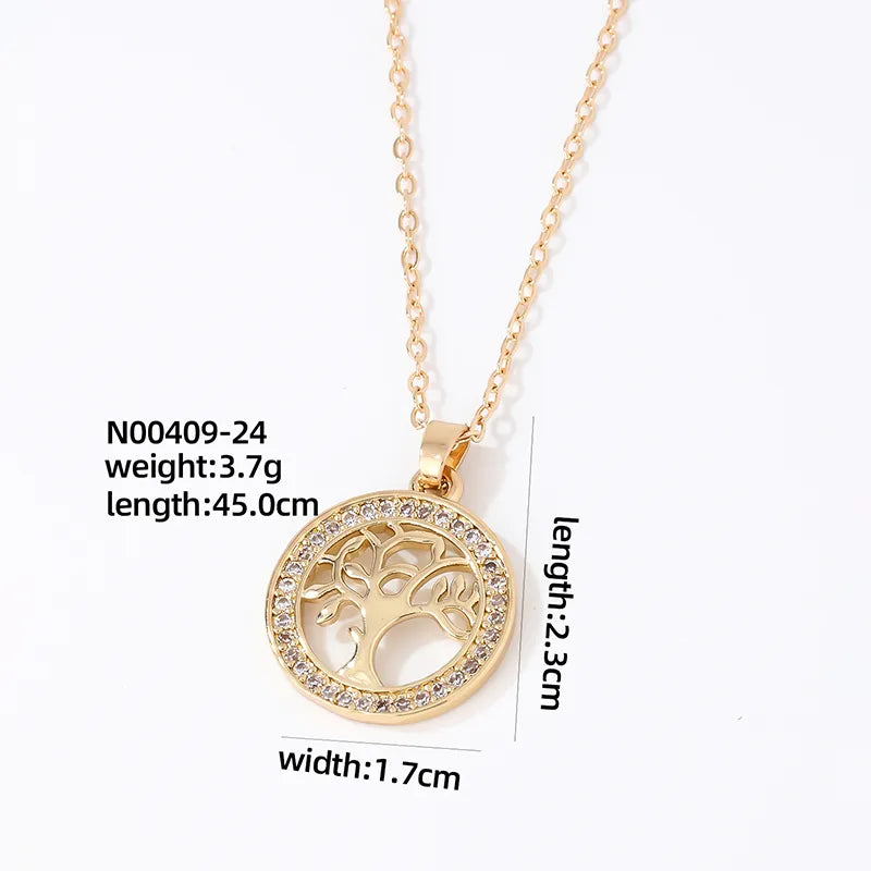 Wholesale Casual Cute Sweet Christmas Tree Heart Shape Snowflake 304 Stainless Steel Copper Plating Inlay K Gold Plated Zircon Pendant Necklace