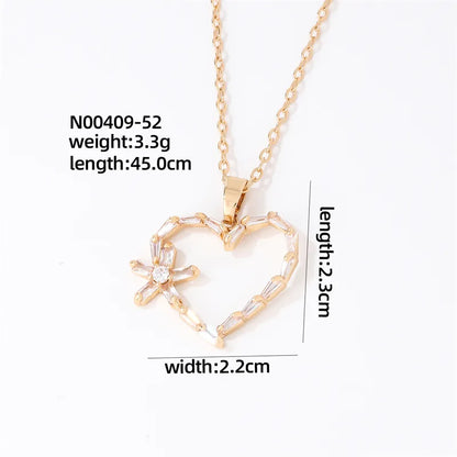 Wholesale Casual Cute Sweet Christmas Tree Heart Shape Snowflake 304 Stainless Steel Copper Plating Inlay K Gold Plated Zircon Pendant Necklace