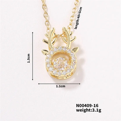 Wholesale Casual Cute Sweet Christmas Tree Heart Shape Snowflake 304 Stainless Steel Copper Plating Inlay K Gold Plated Zircon Pendant Necklace