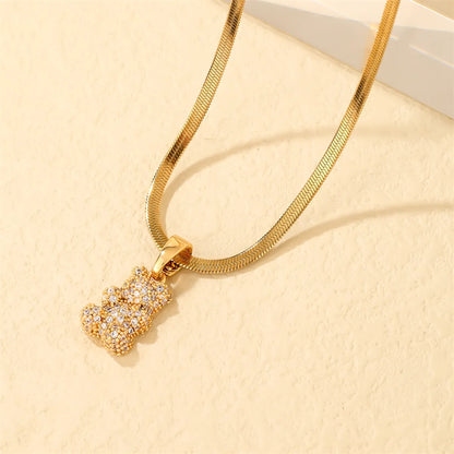 Wholesale Casual Cute Sweet Little Bear 304 Stainless Steel Copper Plating Inlay K Gold Plated Zircon Pendant Necklace