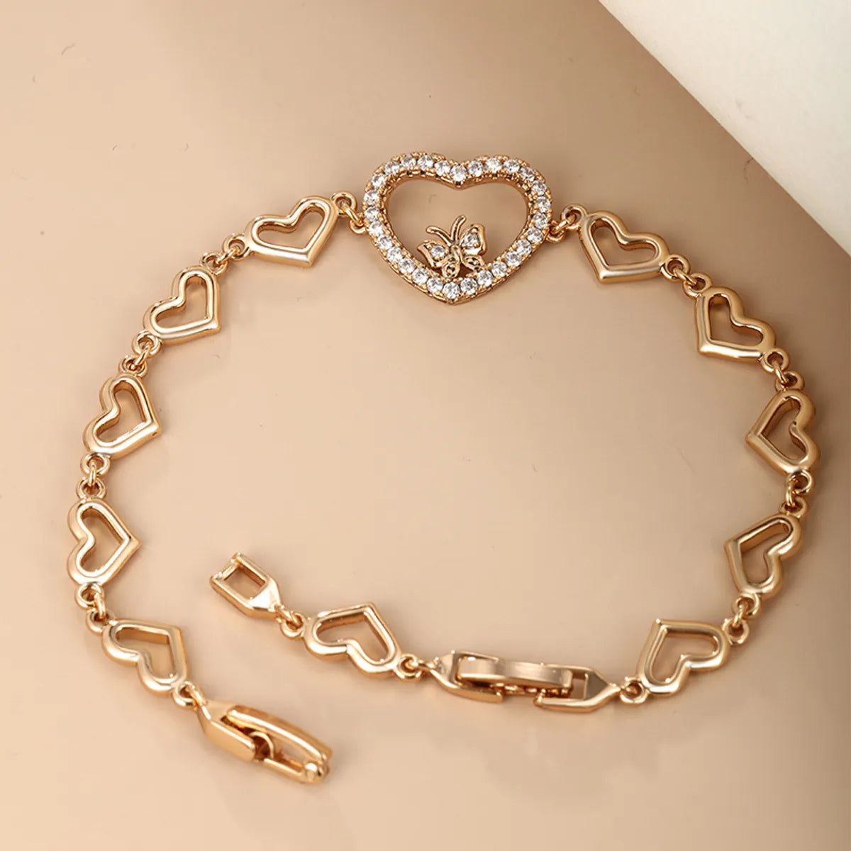 Casual Cute Xuping Heart Shape Butterfly 18k Gold Plated Artificial Diamond Alloy Wholesale Bracelets