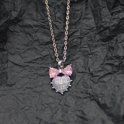 Casual Elegant Basic Moon Heart Shape Bow Knot Titanium Steel Plating Inlay Zircon Pendant Necklace