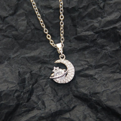 Casual Elegant Basic Moon Heart Shape Bow Knot Titanium Steel Plating Inlay Zircon Pendant Necklace