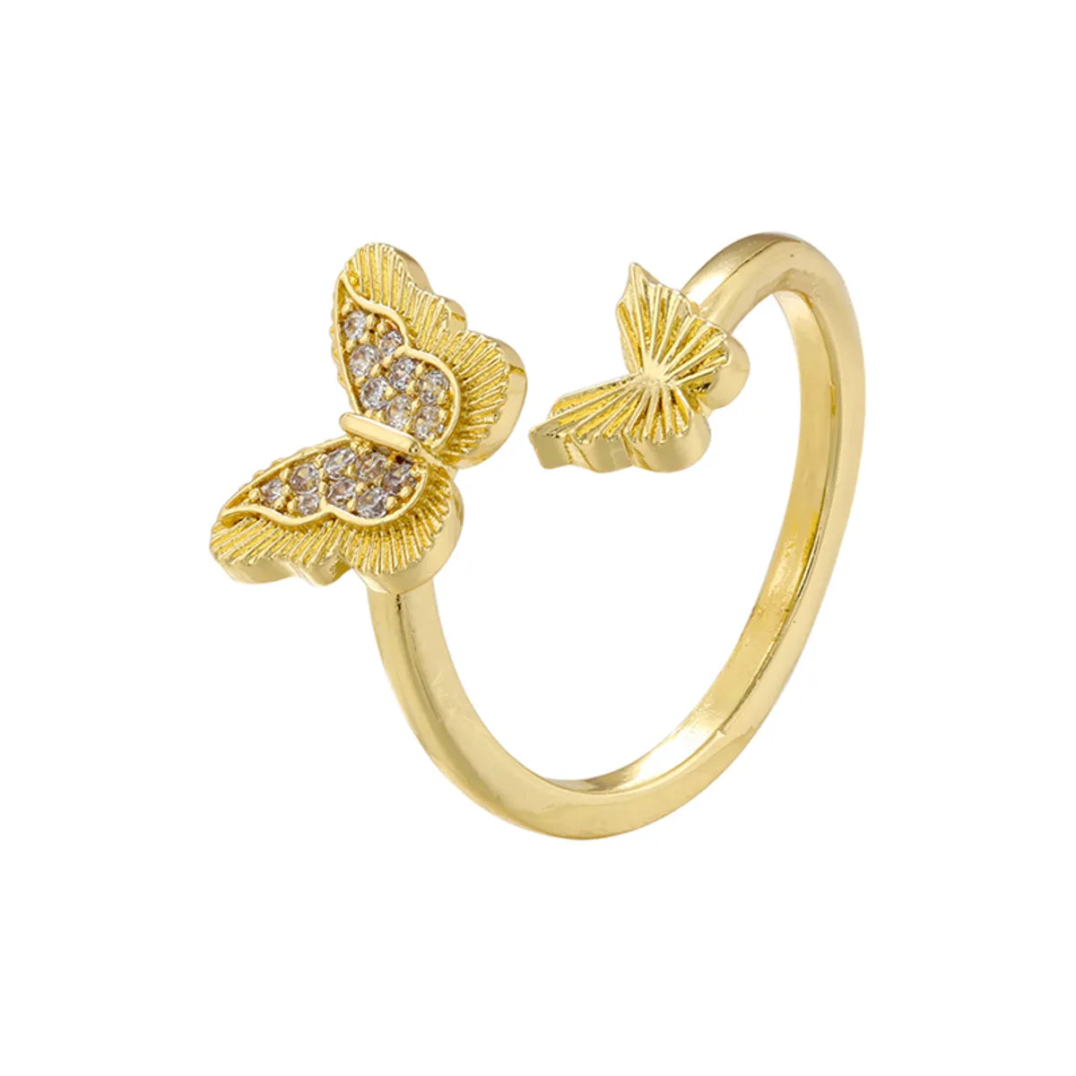 Casual Elegant Butterfly Copper Plating Inlay Zircon 18k Gold Plated Open Rings