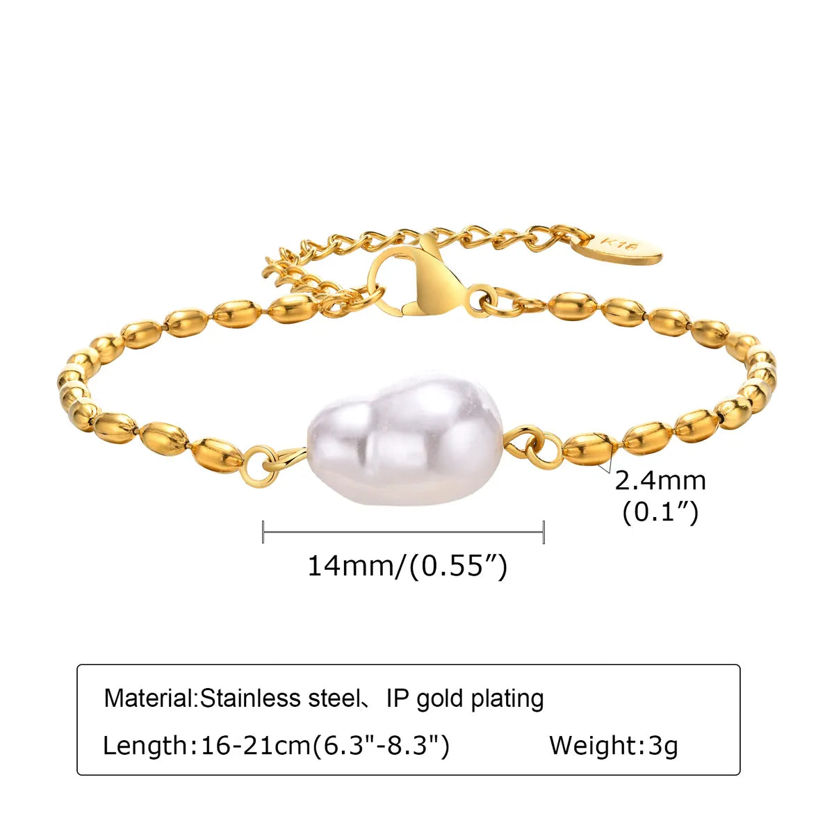 304 Stainless Steel 18K Gold Plated Casual Elegant Classic Style Plating Pearl Bracelets Necklace