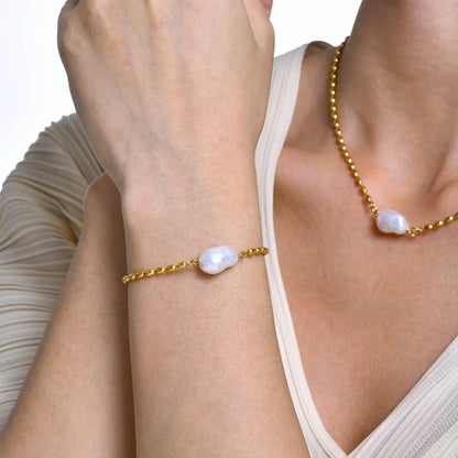 304 Stainless Steel 18K Gold Plated Casual Elegant Classic Style Plating Pearl Bracelets Necklace