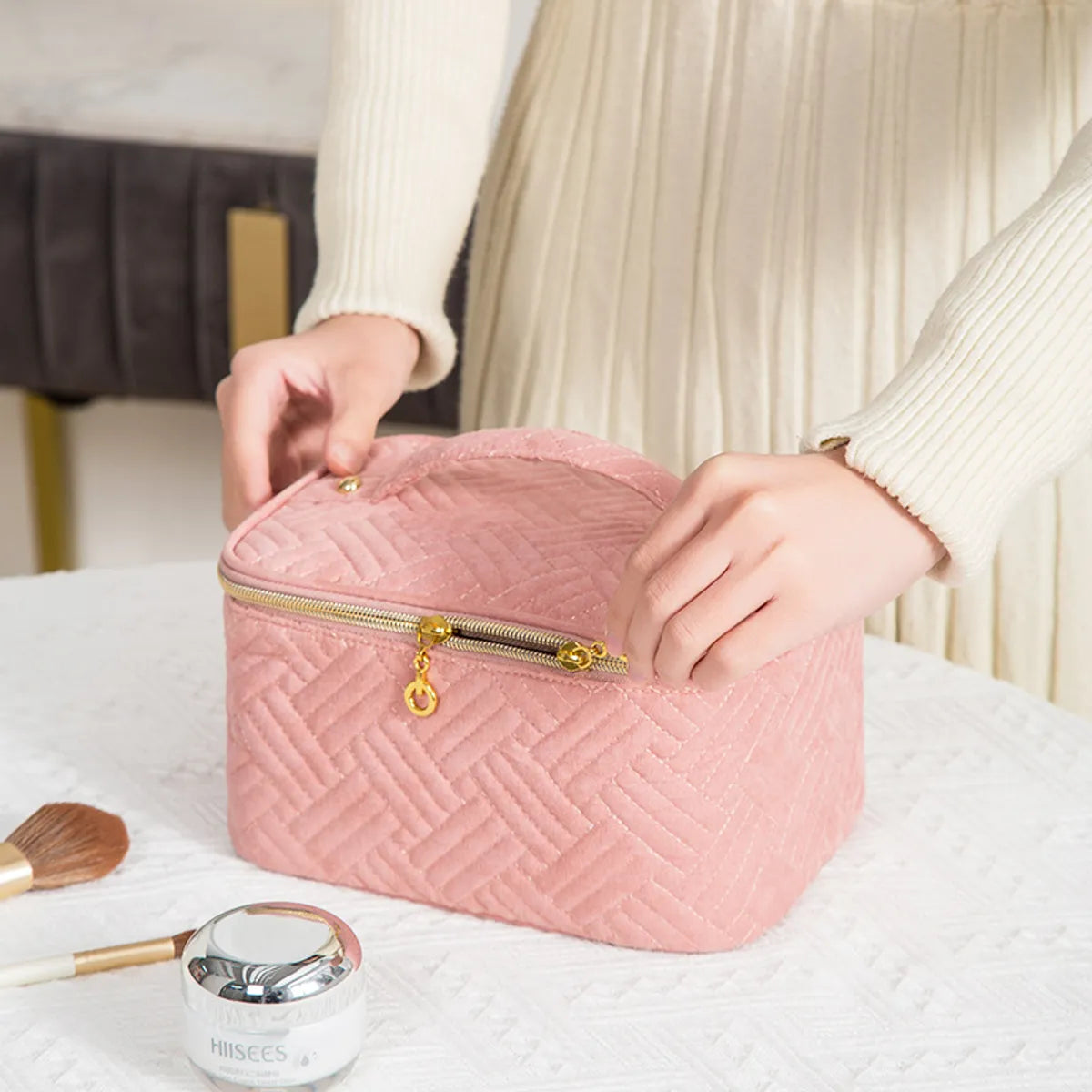 Casual Elegant Classical Solid Color Cotton Square Makeup Bags