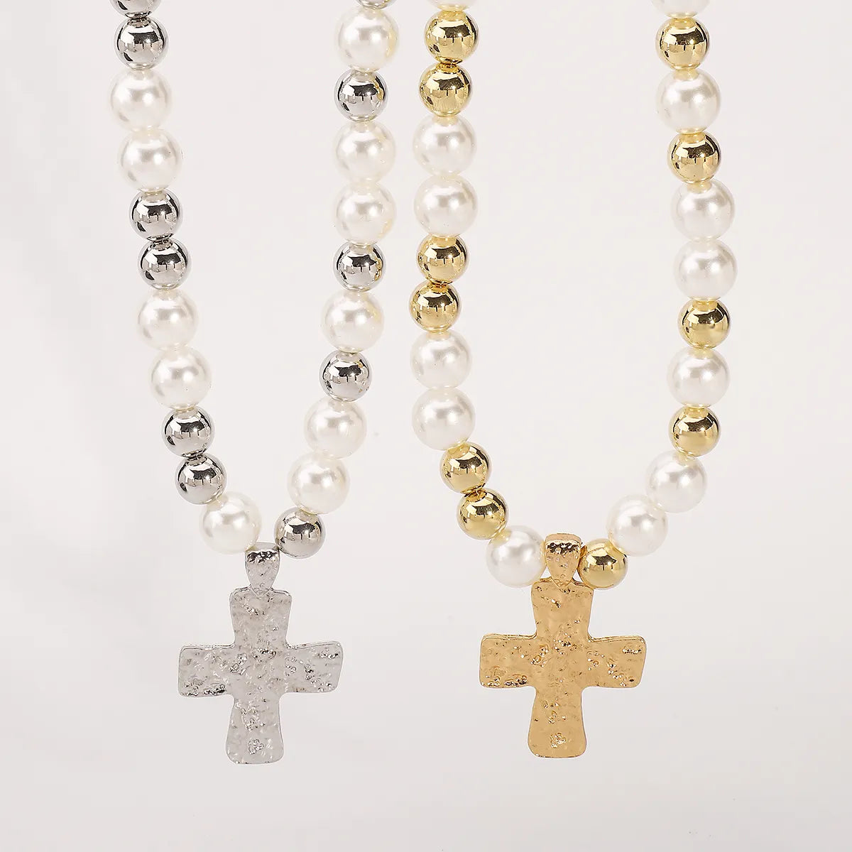 Casual Elegant Cross CCB Imitation Pearl Alloy Wholesale Pendant Necklace