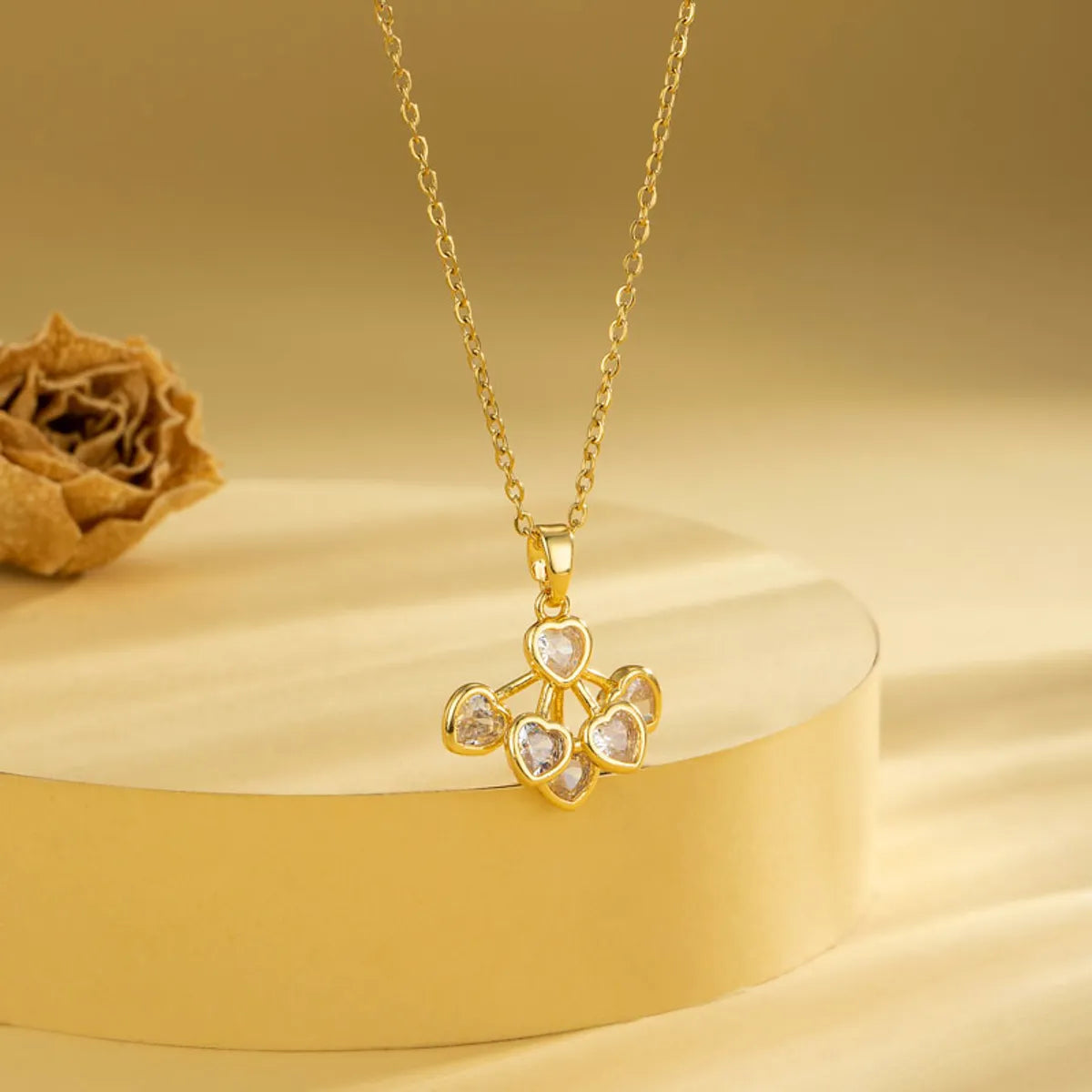 Casual Elegant Cross Heart Shape Flower Stainless Steel Titanium Steel Plating Inlay Zircon 18k Gold Plated Gold Plated Pendant Necklace